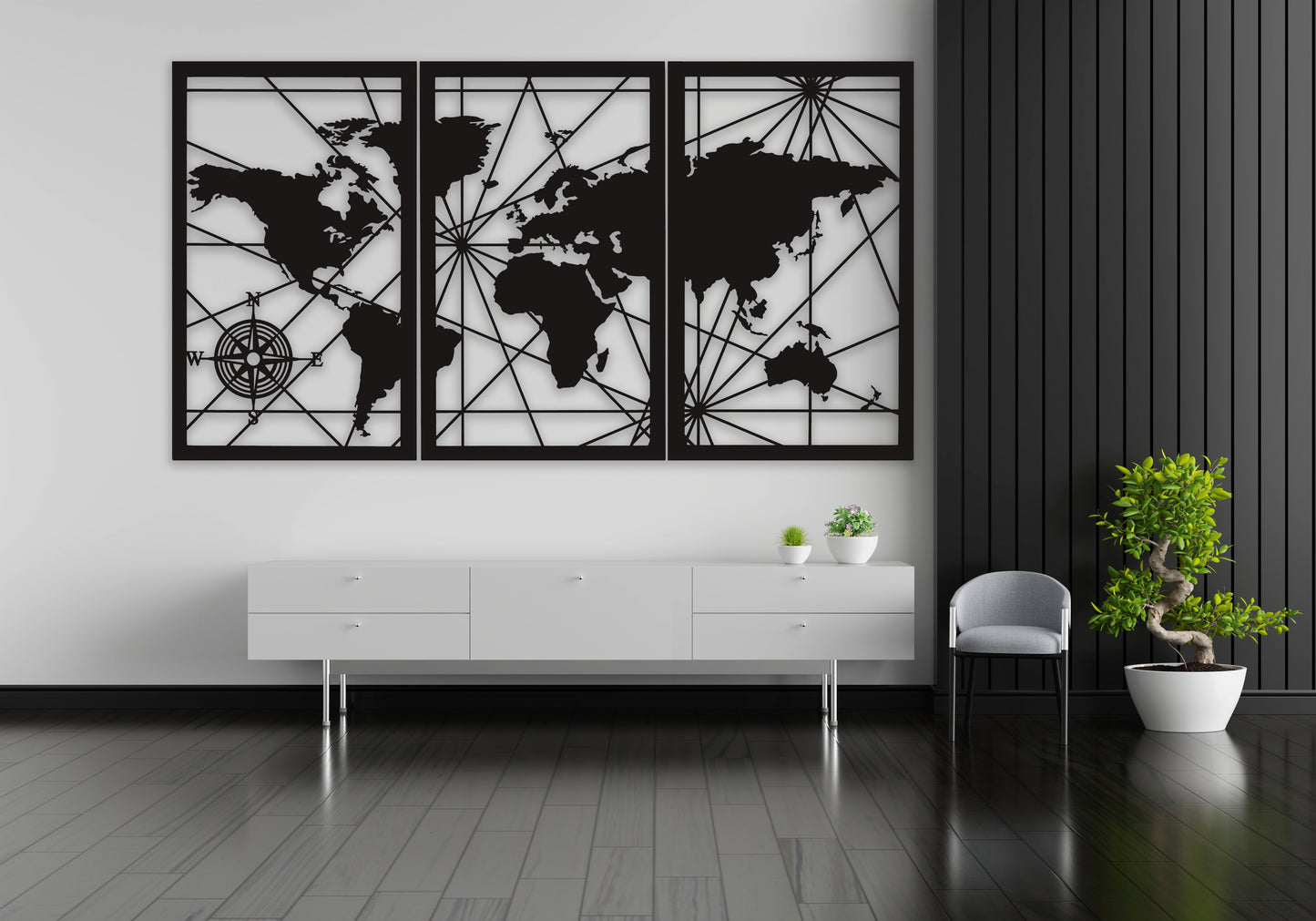 Quadro in Metallo XL "Planisfero 3D"